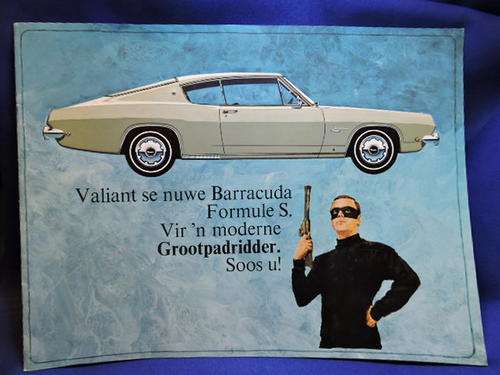 Vintage Sales Leaflet, Brochure,Phamflet for Classic Car Chrysler Barracuda Formula S in Afrikaans